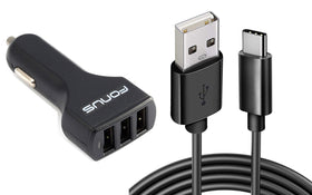 Car Charger, 6ft Type-C Cable 4.8A 3-Port USB 36W - TNKM40