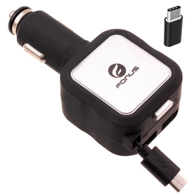 Retractable Car Charger, Power Adapter DC Socket USB-C Adapter 2-Port USB 4.8Amp - TNKG50