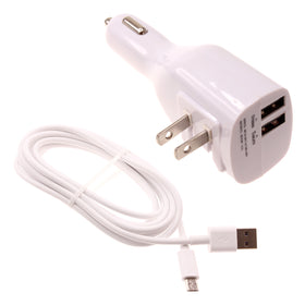 2-in-1 Car Home Charger, Folding Prongs Charging Wire Travel Power Adapter Long Cord 6ft Micro USB Cable - TNKY14