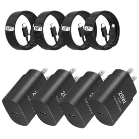 4 Pack 25W Fast Home Charger, Adapter Power Quick 2 Pack 6ft and 2 pack 4ft USB-C Cable PD Type-C - TNKXW229