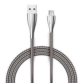 Metal USB Cable, Wire Power Charger Cord MicroUSB 6ft - TNKR90