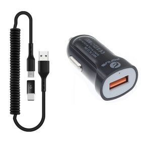 24W Fast Car Charger, Quick Charge Wire Power Cord Micro-USB to USB-C Adapter Coiled USB Cable - TNKK78