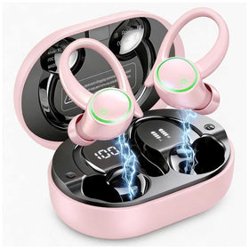 Pink Wireless Ear-hook Earphones, Hands-free Charging Case True Stereo Over the Ear Headphones Bluetooth Earbuds - TNKXW267
