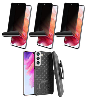 Belt Clip Case and 3 Pack Privacy Screen Protector, Anti-Spy Anti-Peep Kickstand Cover TPU Film Swivel Holster - TNKZ54+3Z24