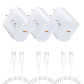 3 Pack 30 Fast Home Charger, Adapter Power Quick 3 Pack 6ft USB-C Cable PD Type-C - TNKXW232