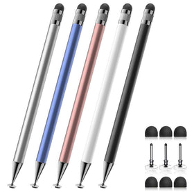 5 Pcs Stylus, Black/White/Rose Gold/Blue/Silver Alloy Lightweight Silicone Tip Touch Screen Pen - TNKXW265