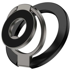 Metal Magnetic Ring Phone Holder, Black Desk Stand Folding Kickstand - TNKXW215
