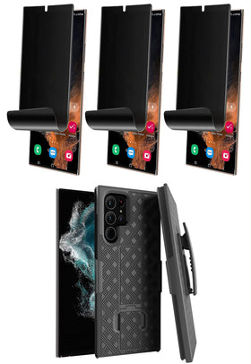Belt Clip Case and 3 Pack Privacy Screen Protector, Anti-Spy Anti-Peep Kickstand Cover TPU Film Swivel Holster - TNKZ53+3Z23