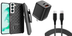 Belt Clip Case and Fast Home Charger Combo, 2-Port Quick Charge Kickstand Cover 6ft Long USB-C Cable PD Type-C Power Adapter Swivel Holster - TNKA84+G88