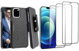 Belt Clip Case and 3 Pack Screen Protector, 3D Curved Edge Matte Kickstand Cover Ceramics Swivel Holster - TNKM27+3T03