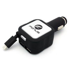 Car Charger, DC Socket Micro-USB 2-Port USB 4.8Amp Retractable - TNKM89