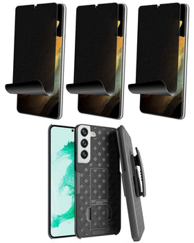 Belt Clip Case and 3 Pack Privacy Screen Protector, Anti-Spy Anti-Peep Kickstand TPU Film Swivel Holster - TNKZ56+3Z25